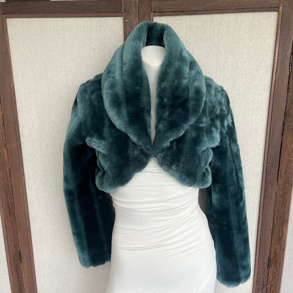 Blue Teal Faux Fur Bolero Coat